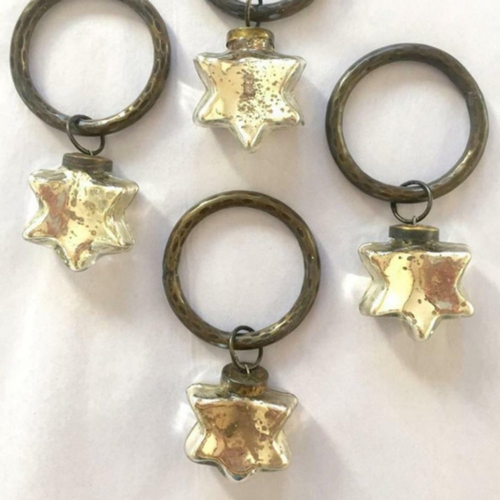 new Anthropologie Mercury Glass Napkin Rings Bottle Charms Ornaments, SET OF 12